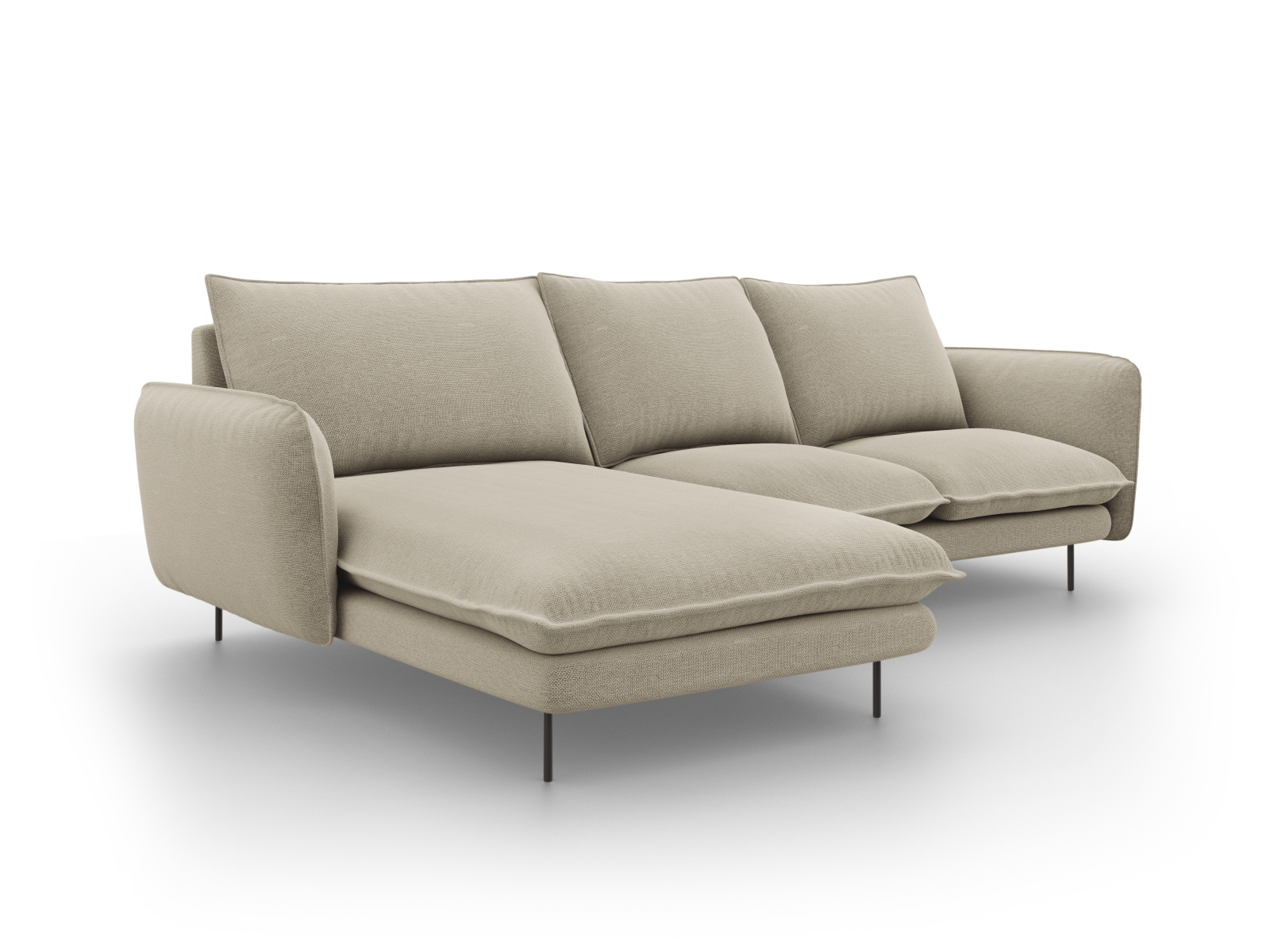 Cosmopolitan Design Ecksofa Vienna 5-Sitzer Strukturierter Stoff Positano Beige Links Beine Schwarzes Metall