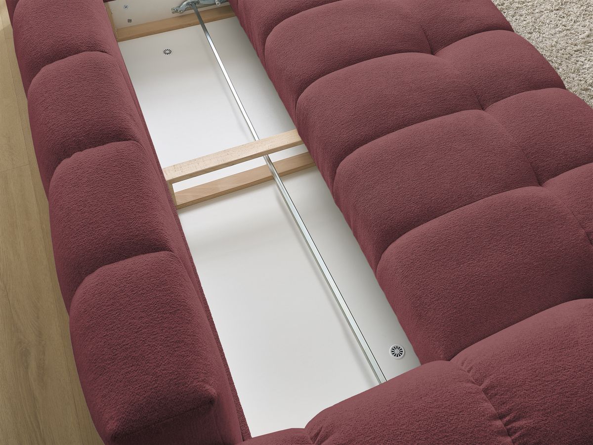 Bobochic Everest Schlafsofa 3-Sitzer mit Bettkasten, 2 Kissen Melange-Stoff Rot