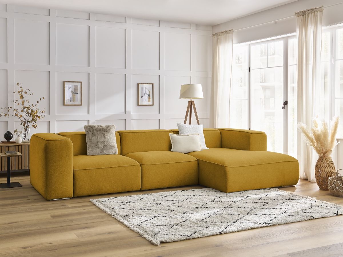 Bobochic Zephyr Ecksofa 349 × 165 cm Strukturstoff Gelb Ecke rechts