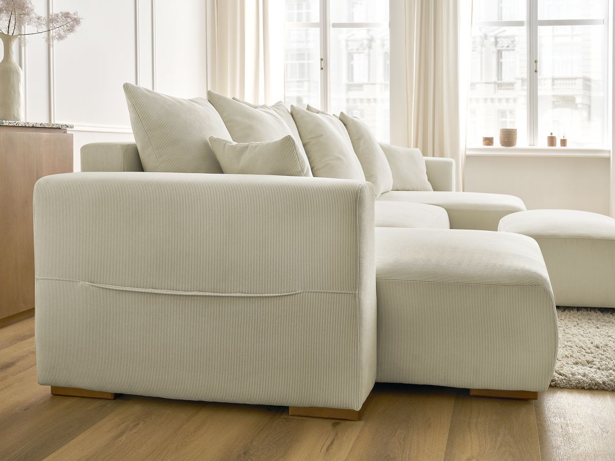 Bobochic Sidonie Wohnlandschaft mit Pouf Cordsamt Beige