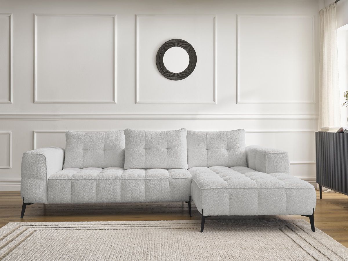 Bobochic Anis Ecksofa Bouclé-Stoff Hellgrau Ecke rechts