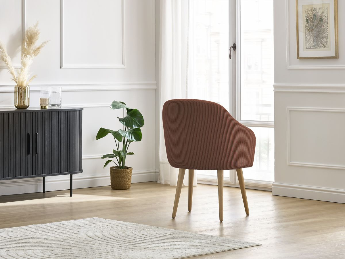 Bobochic Sophie Esszimmerstuhl 4er-Set mit skandinavischen Holzbeinen Cordsamt Orange