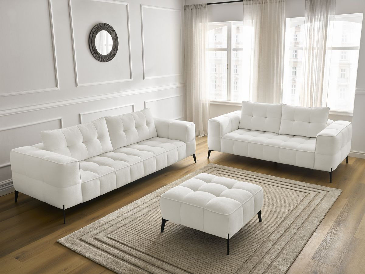 Bobochic Anis Sofa-Set 3- und 2-Sitzer mit Pouf Strukturstoff Weiß