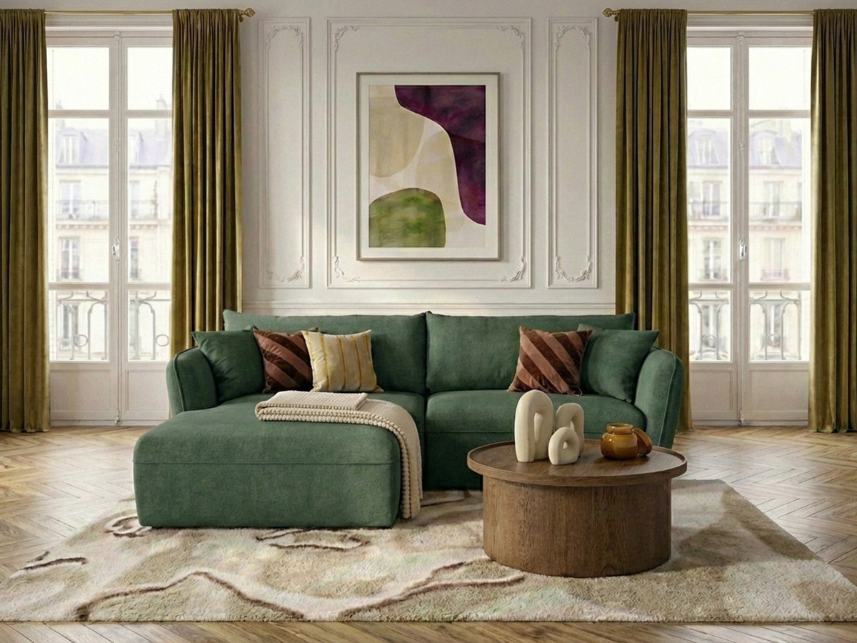 Bobochic Luigi Ecksofa Strukturstoff Grün Ecke links