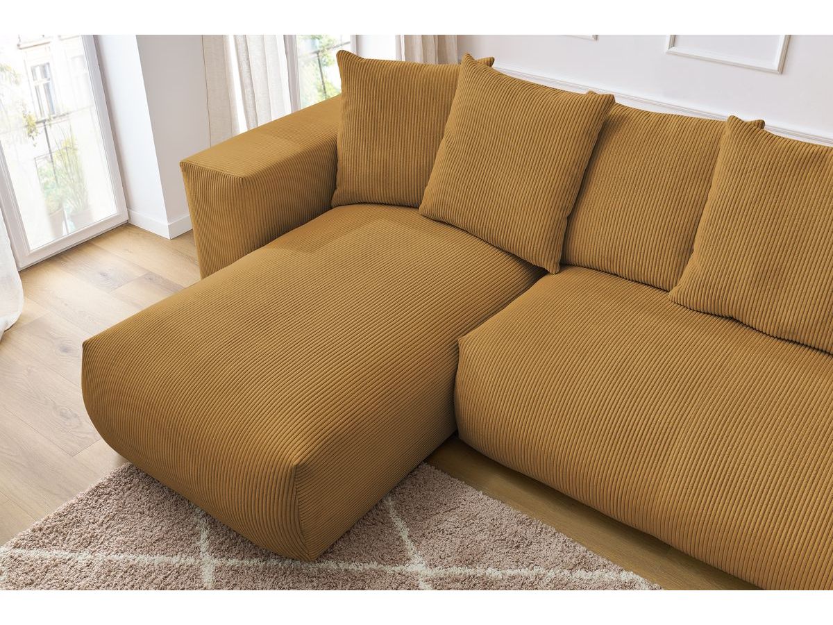 Bobochic Voltaire Wohnlandschaft mit Pouf 356 × 214 cm Cordsamt Gelb Ecke links