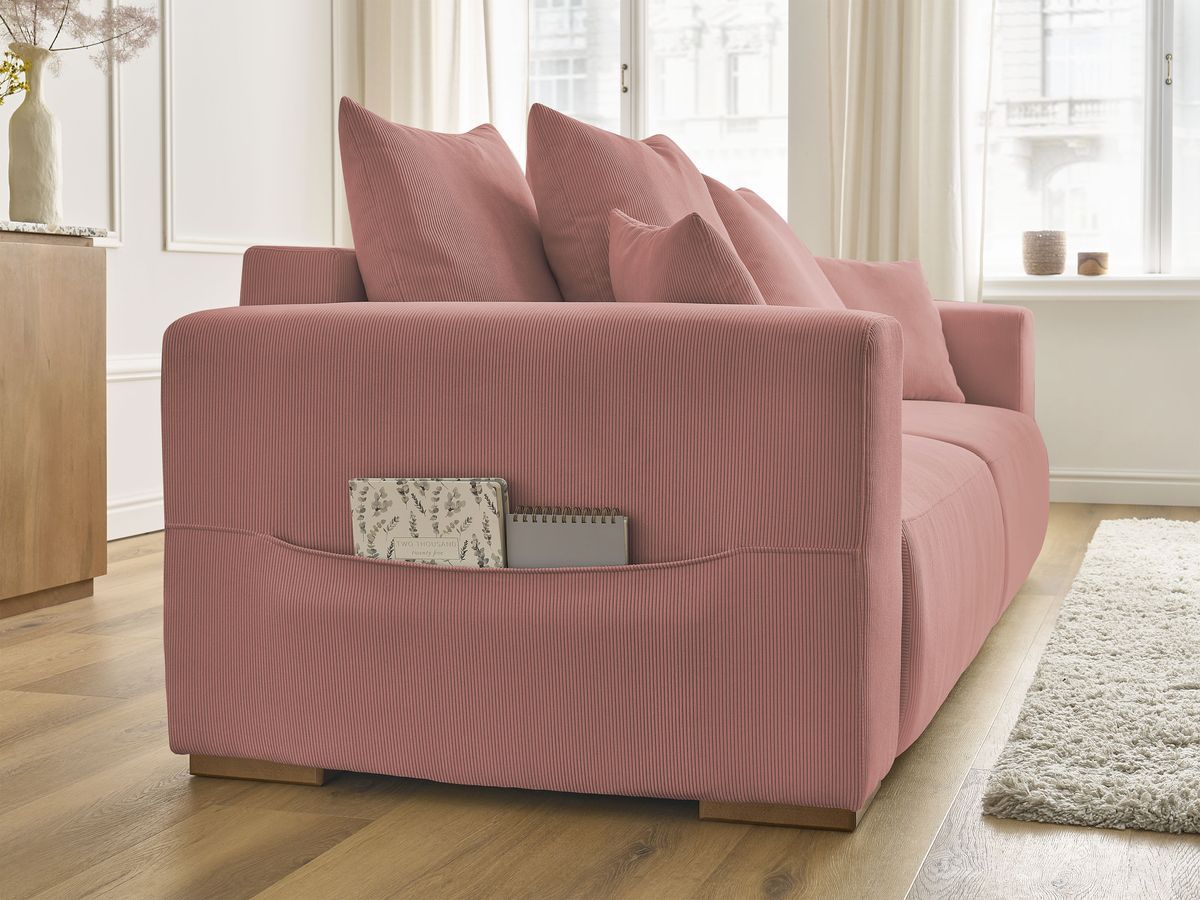 Bobochic Sidonie Schlafsofa 3-Sitzer mit Bettkasten Cordsamt Rosa