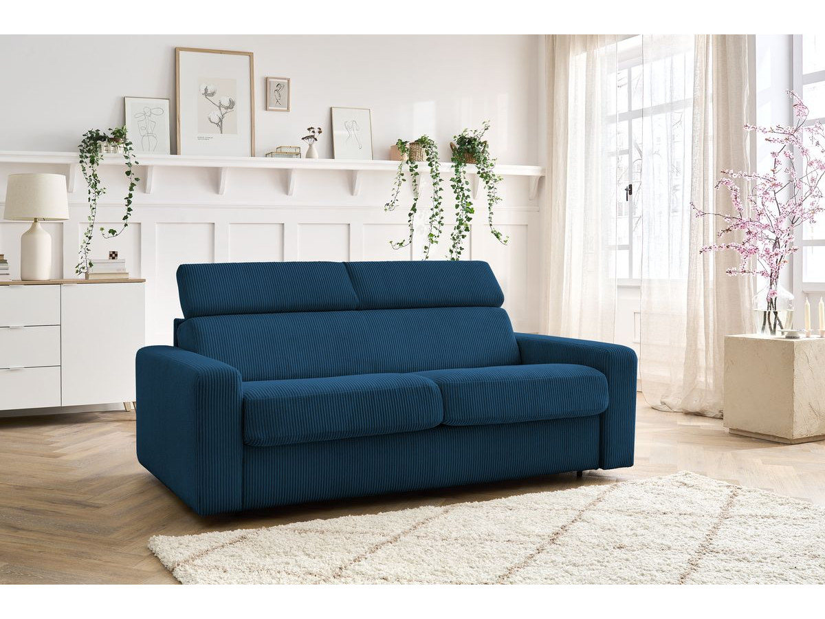 Bobochic Monaco Schlafsofa 3-Sitzer Cordsamt Dunkelblau, Liegefläche 160 × 190 cm
