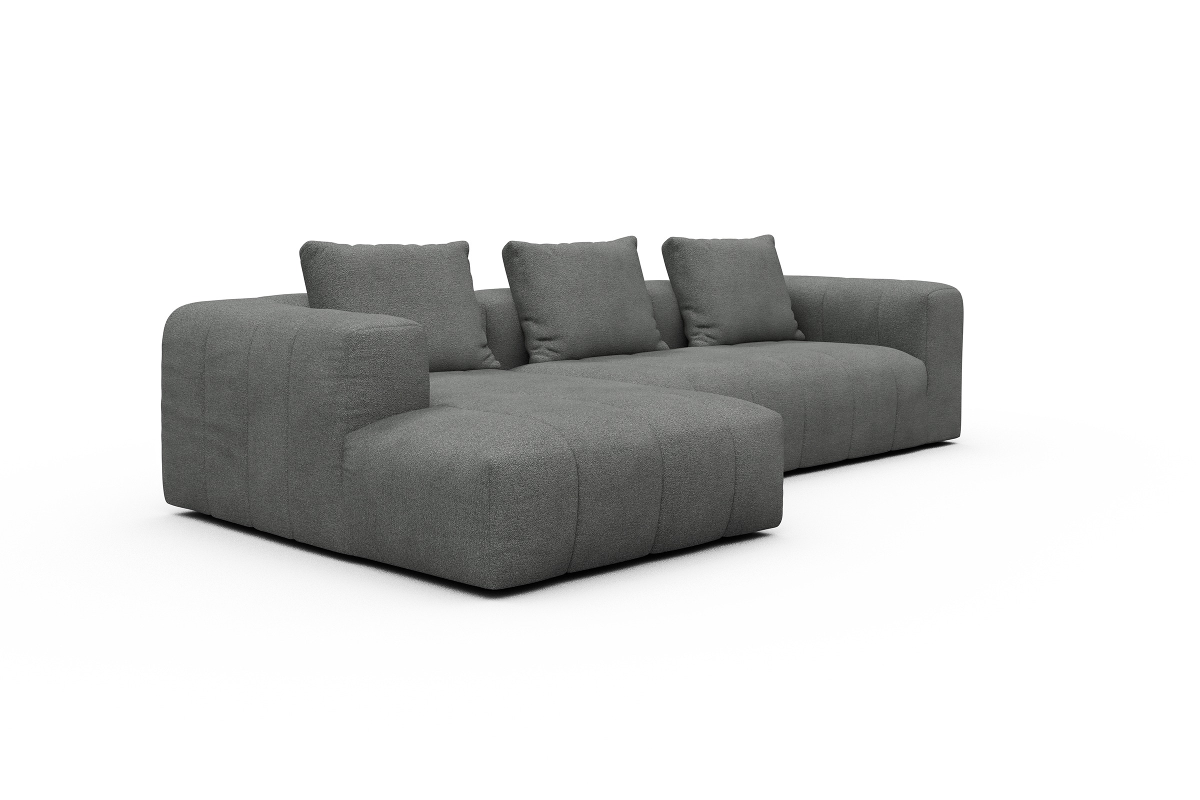 Ecksofa Hugo 2,5-Sitzer Armlehne rechts mit Chaiselongue Boucle-Ash-Grey
