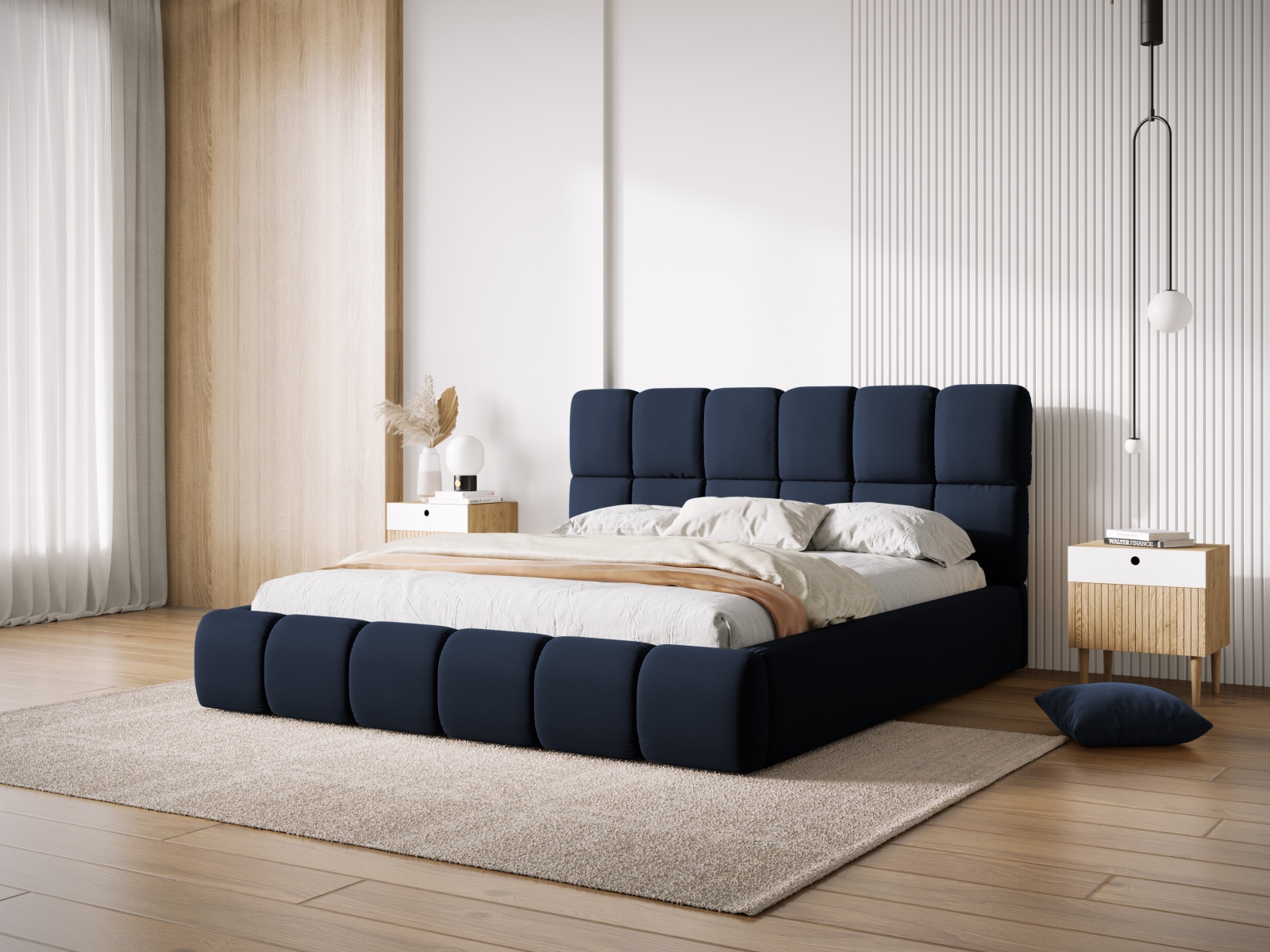 Micadoni Stauraumbett mit Kopfteil Bellis Samt Bluvel Dunkelblau 140x200