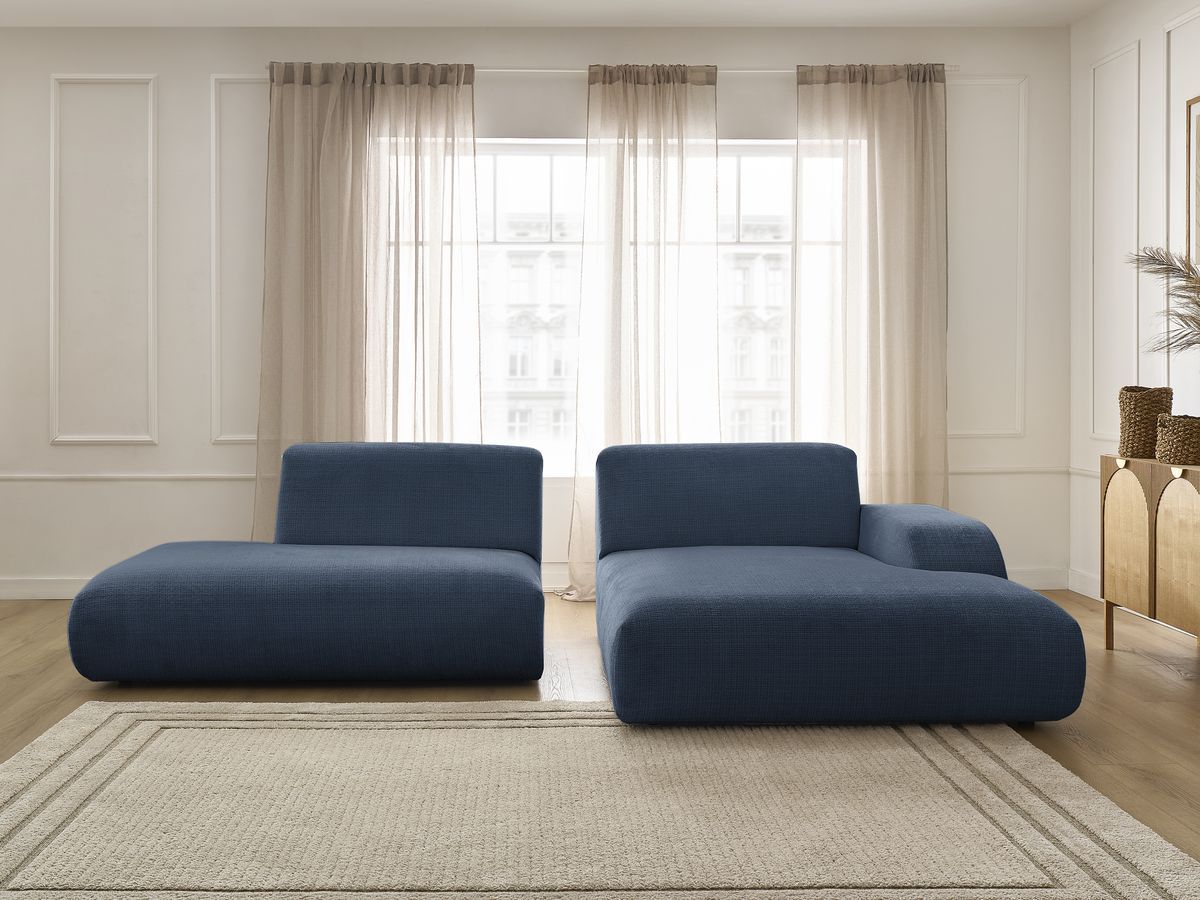 Bobochic Sirius Ecksofa 300 × 170 cm Strukturstoff Dunkelblau Ecke rechts