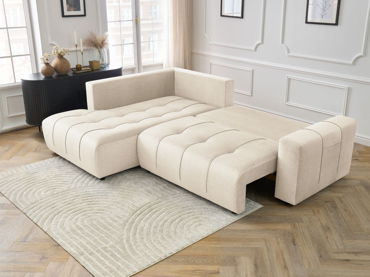 Bobochic Arsene Ecksofa mit Schlaffunktion und Bettkasten 277 × 200 cm Samt Beige Ecke links