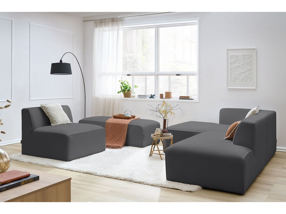 Bobochic Megeve Ecksofa mit Pouf Bouclé-Stoff Dunkelgrau Ecke links