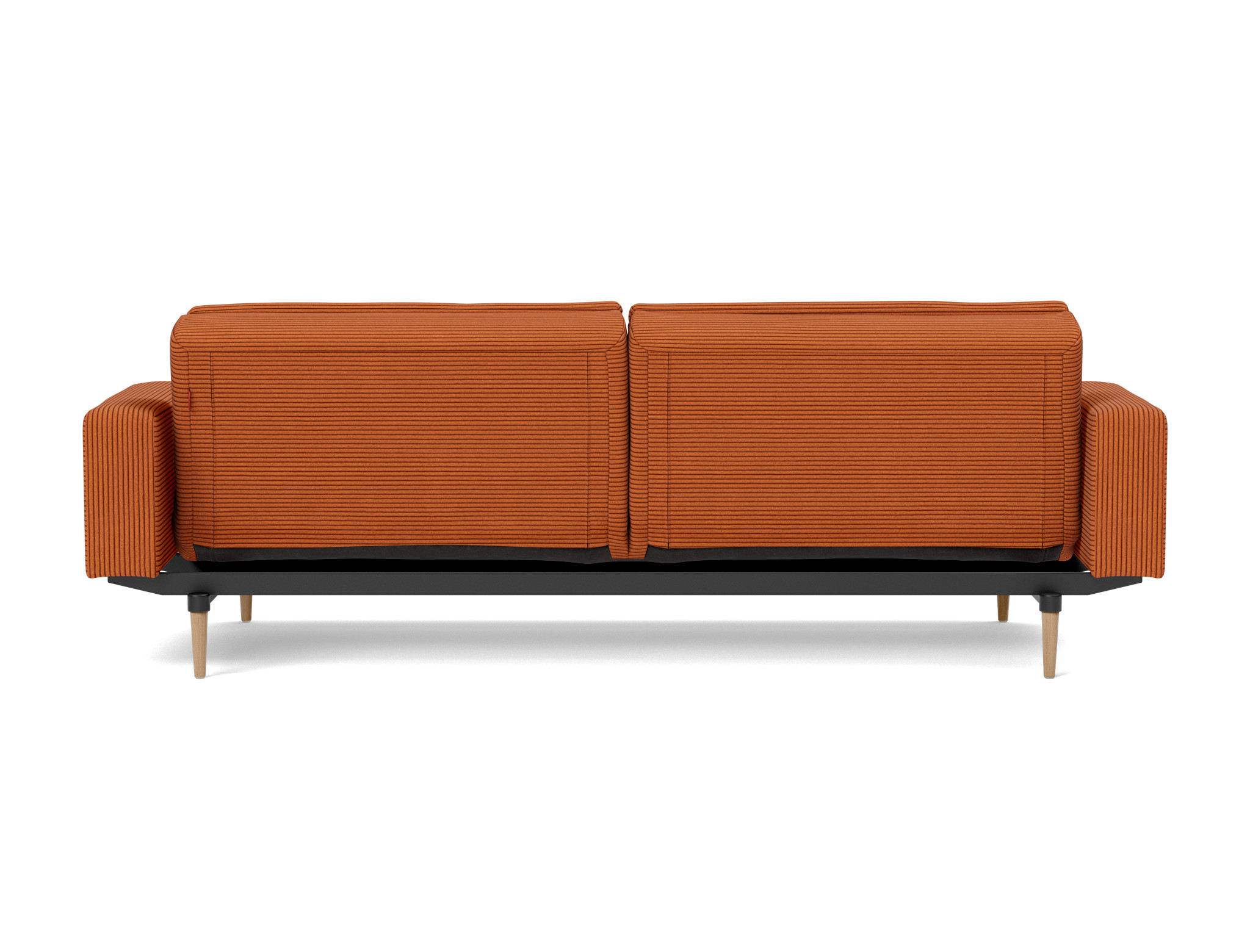 Schlafsofa Dublexo mit Armlehnen Kord Corduroy 595-Burnt-Orange Beine Styletto Eiche hell