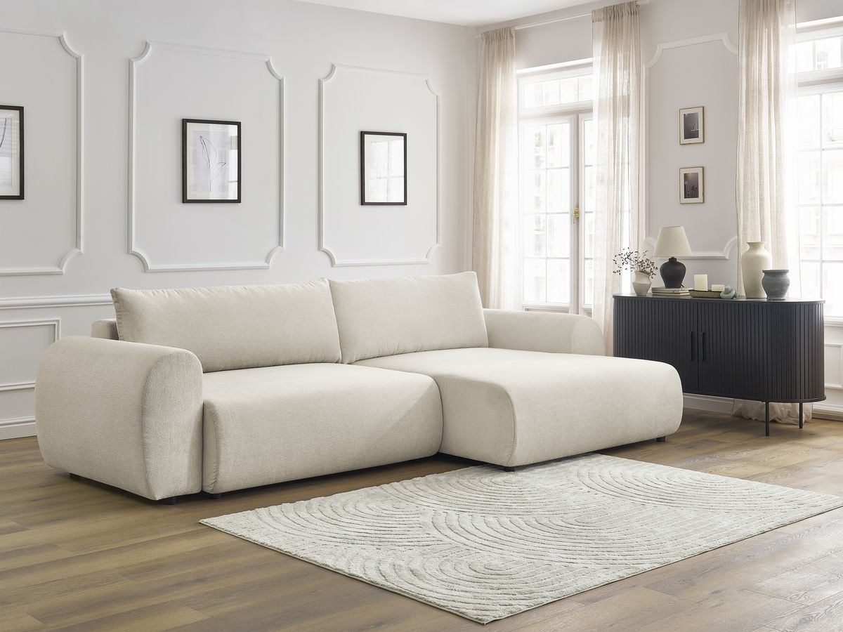 Bobochic Lucien Ecksofa mit Schlaffunktion und Bettkasten 314 × 167 cm Stoff Beige Ecke rechts