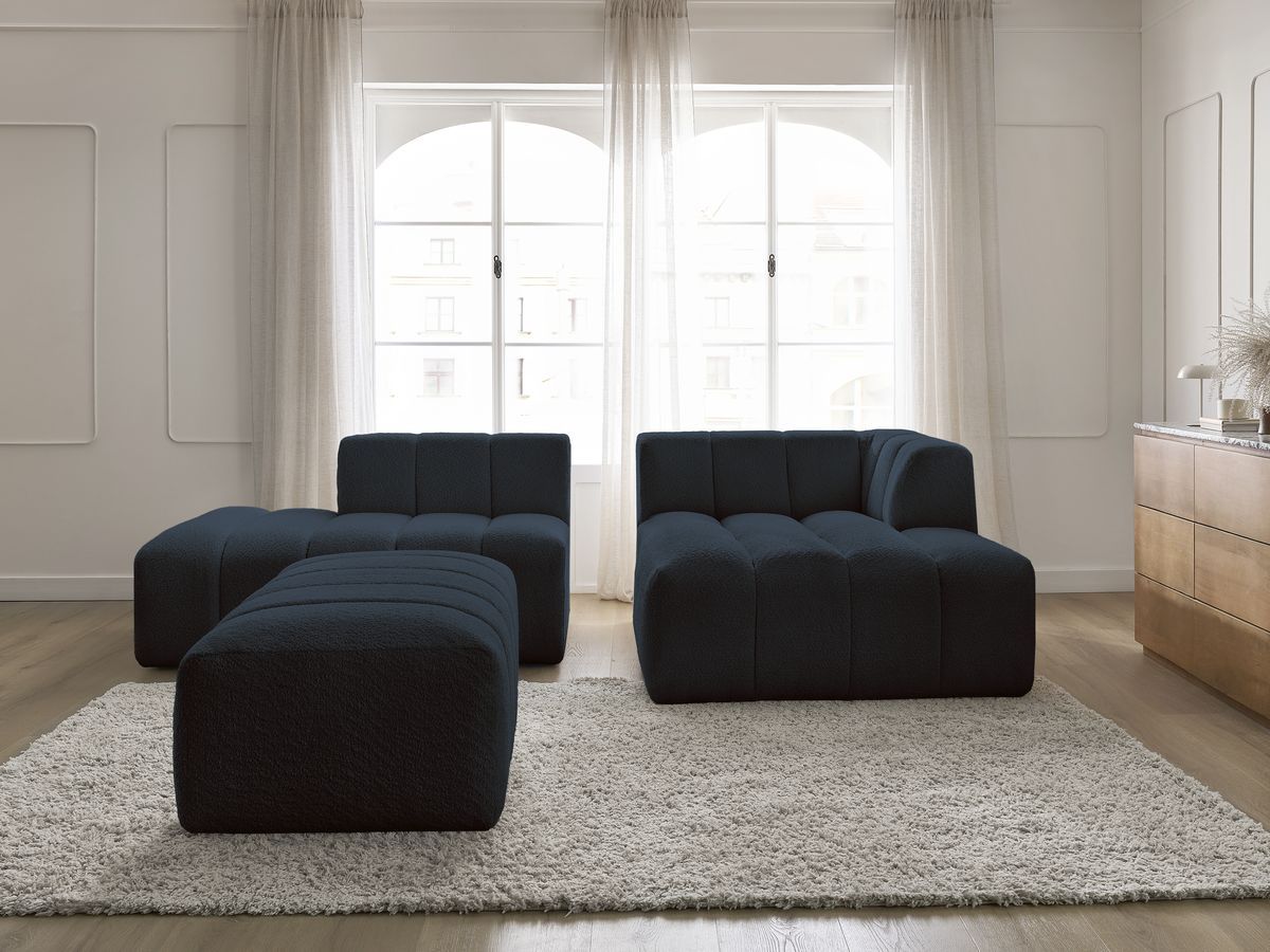 Bobochic Annecy Ecksofa mit Pouf Bouclé-Stoff Dunkelblau Ecke rechts