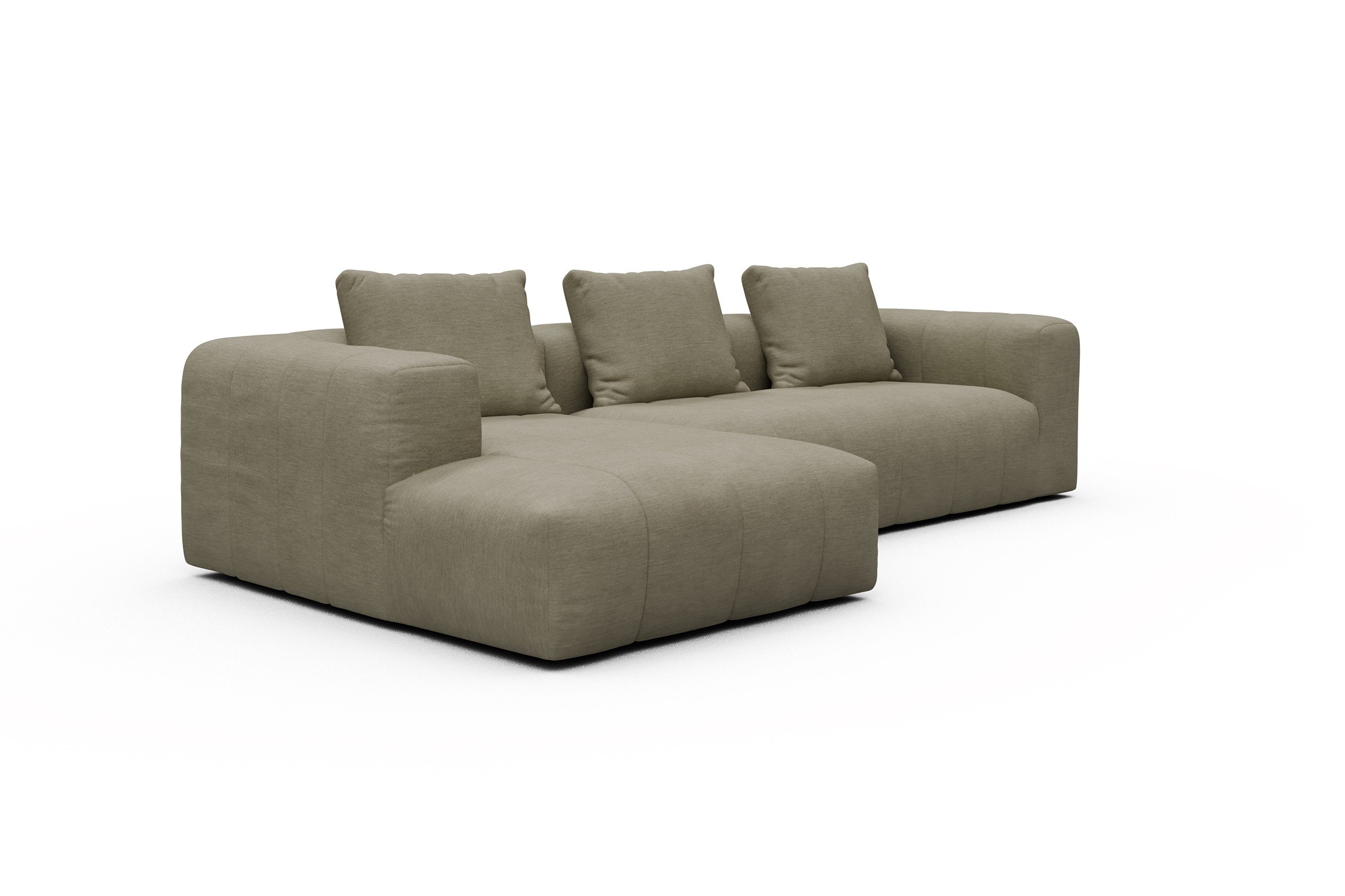 Ecksofa Hugo 2,5-Sitzer Armlehne rechts mit Chaiselongue Vivus-Dusty-Sand
