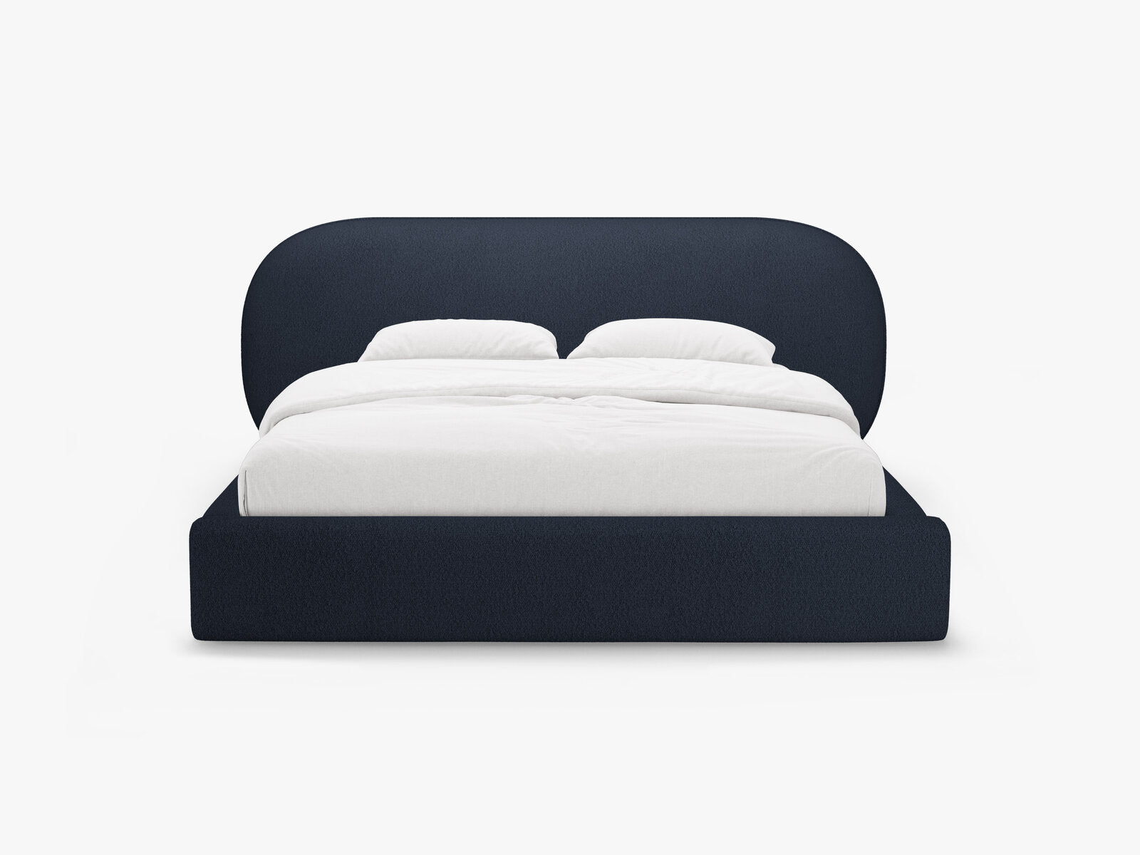 Micadoni Stauraumbett mit Kopfteil Ovalo Boucle Baloo Dunkelblau 140x200
