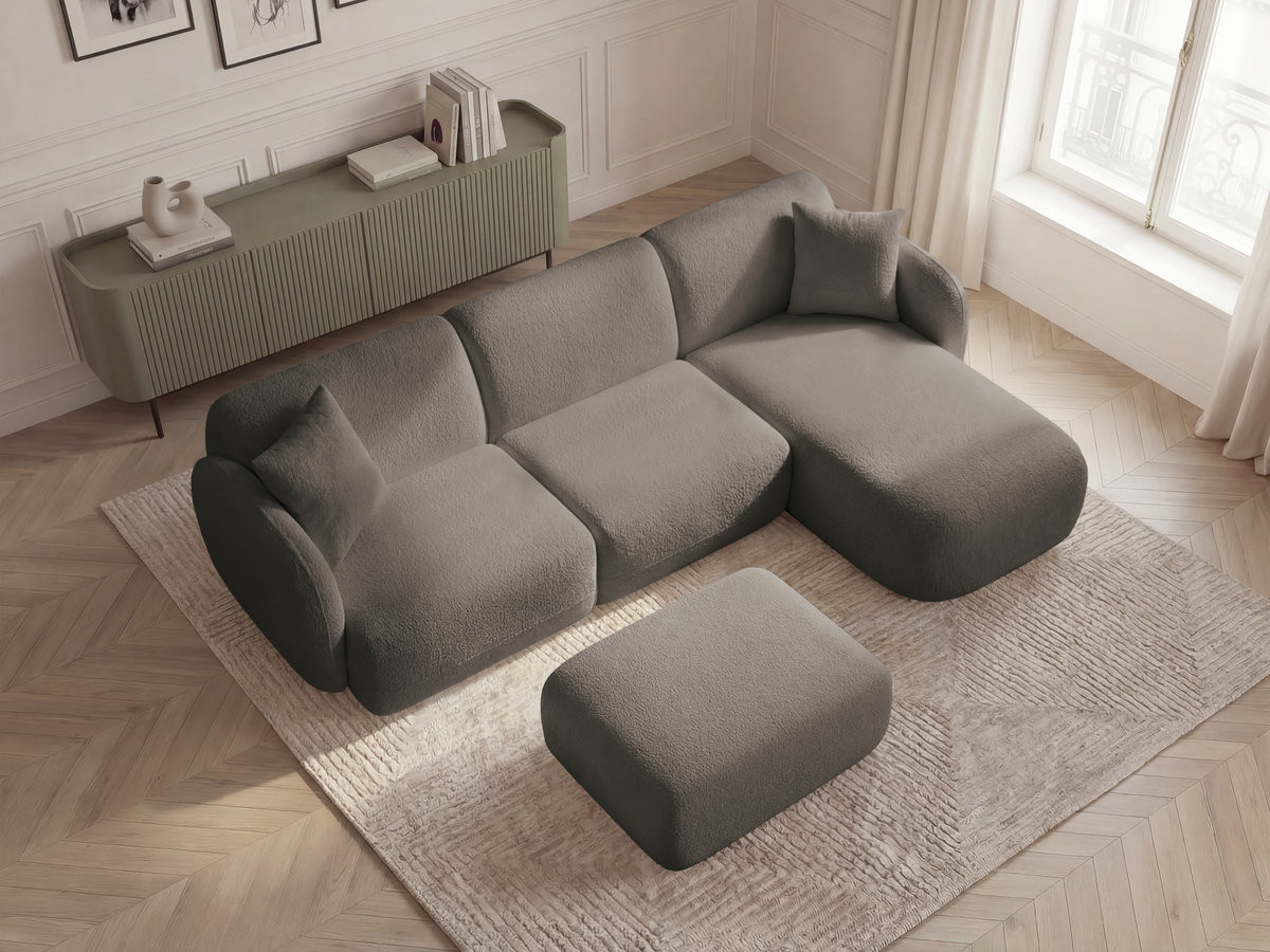 Bobochic Anda Ecksofa mit Pouf 292 × 163 cm Chenille Taupe Ecke rechts