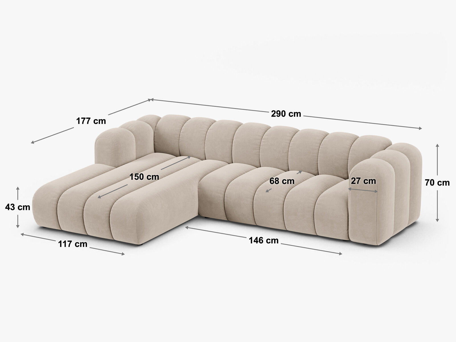 Micadoni Modulares Ecksofa Lupine 4-Sitzer Rechts Boucle Baloo Dunkelblau