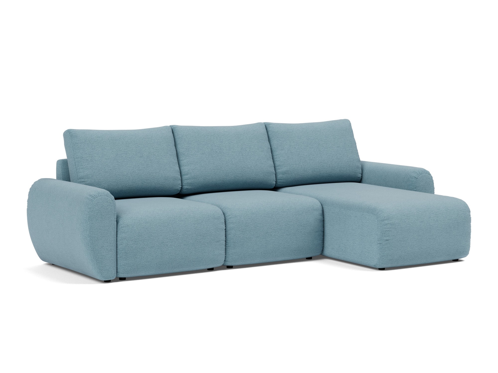 Schlafsofa Norum mit Chaiselongue und Curve-Armlehnen Flachgewebe Mixed Dance 525-Light-Blue