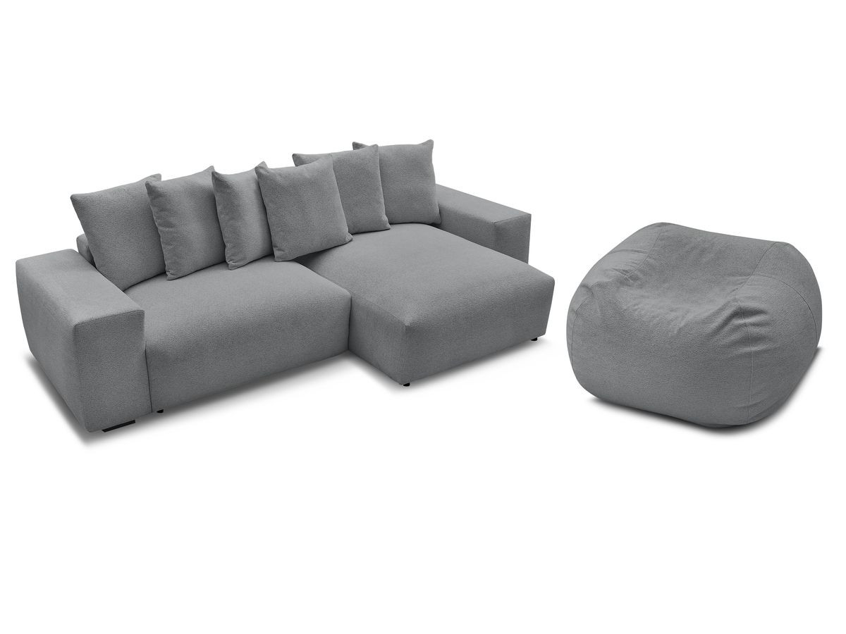 Bobochic Voltaire Ecksofa mit Pouf 310 × 174 cm Melange-Stoff Dunkelgrau