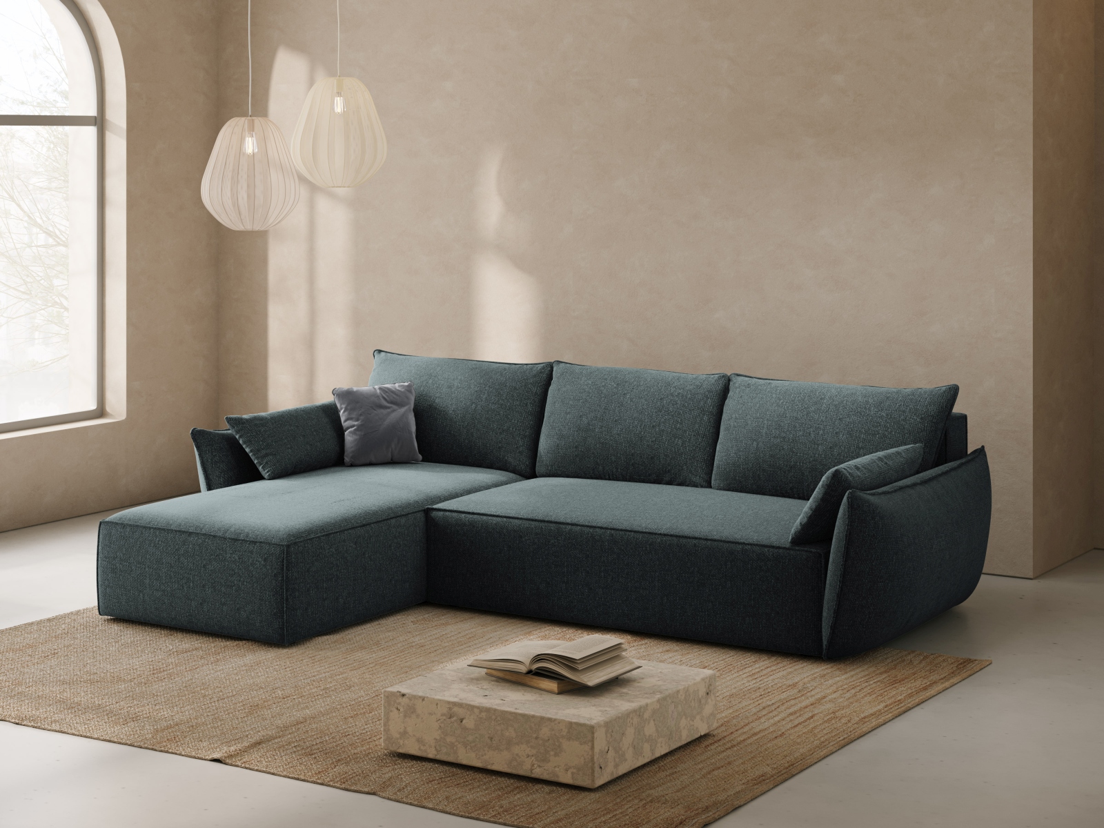 Micadoni Ecksofa Kaelle 4-Sitzer mit Schlaffunktion Links Chenille Königsblau