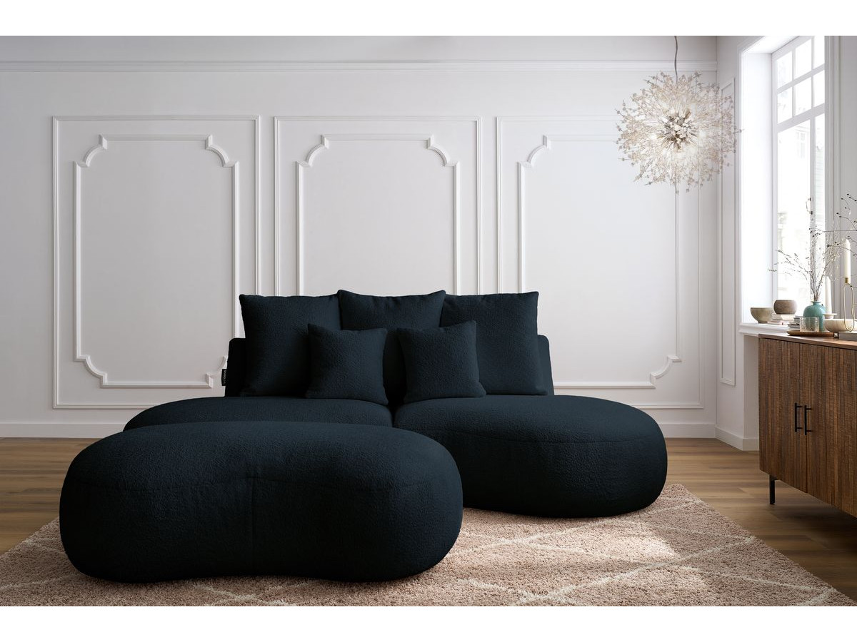 Bobochic Saint-germain Sofa 5-Sitzer mit Pouf Bouclé-Stoff Dunkelblau