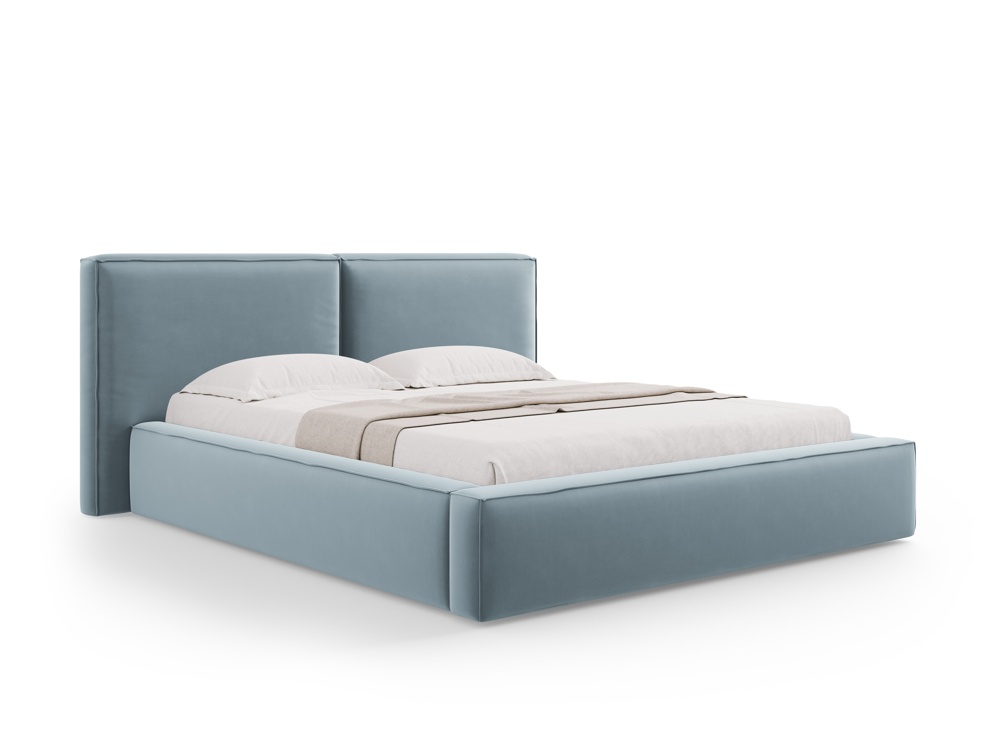 Cosmopolitan Design Stauraumbett mit doppeltem Kopfteil Arendal 200x200 Samt Bluvel Hellblau