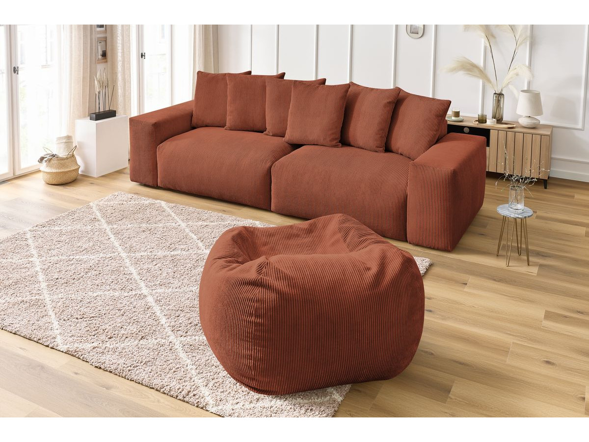 Bobochic Voltaire Sofa 5-Sitzer mit Pouf Cordsamt Orange