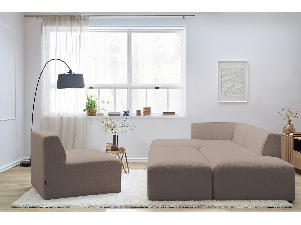 Bobochic Megeve Ecksofa mit Pouf Bouclé-Stoff Braun Ecke links