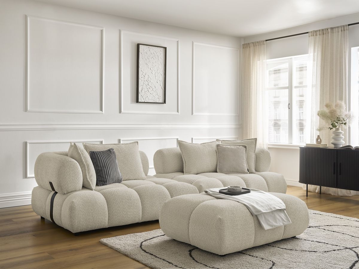 Bobochic Alya Sofa 4-Sitzer mit Pouf Bouclé-Stoff Beige
