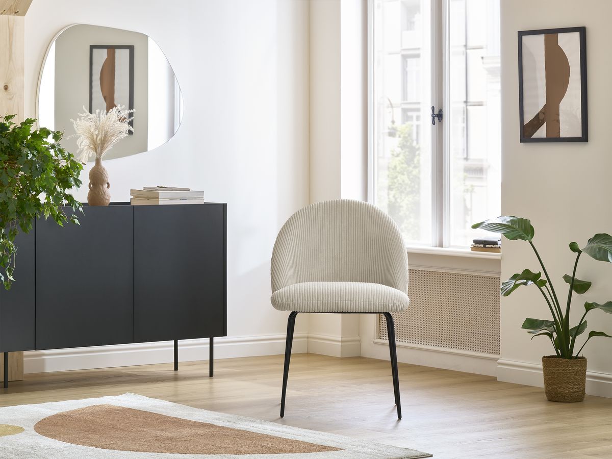 Bobochic Lalie Esszimmerstuhl mit Metallbeinen, schwarz Cordsamt Beige