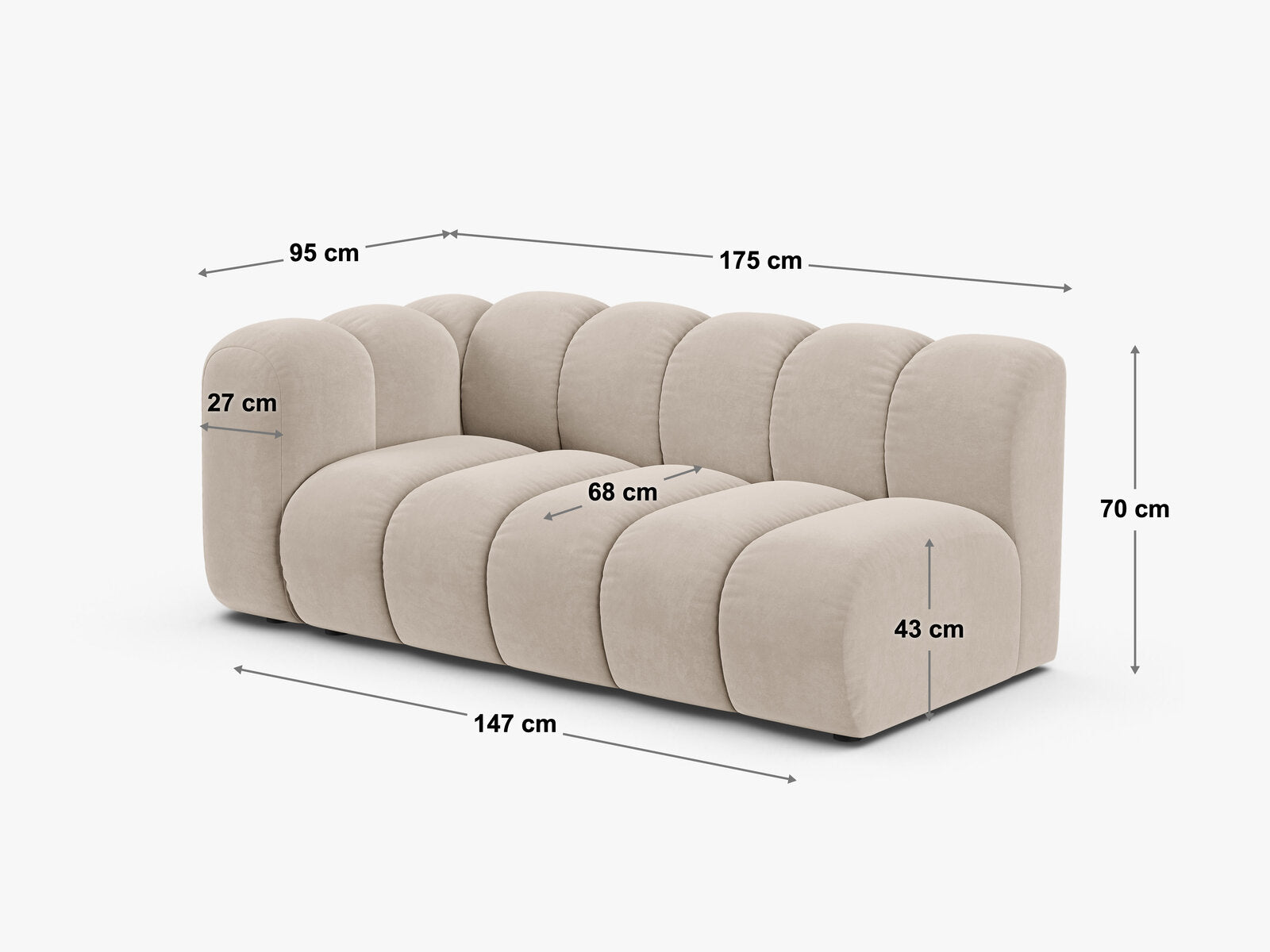 Micadoni Modul Lupine 3-Sitzer Rechts Samt Salvador Koralle