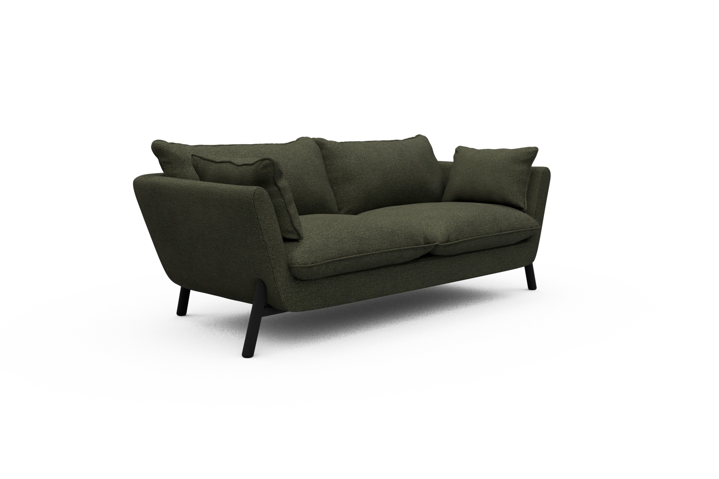 Sofa Emil PREMIUM 2-Sitzer Beinfarbe Eiche Schwarz Boucle-Forest-Green