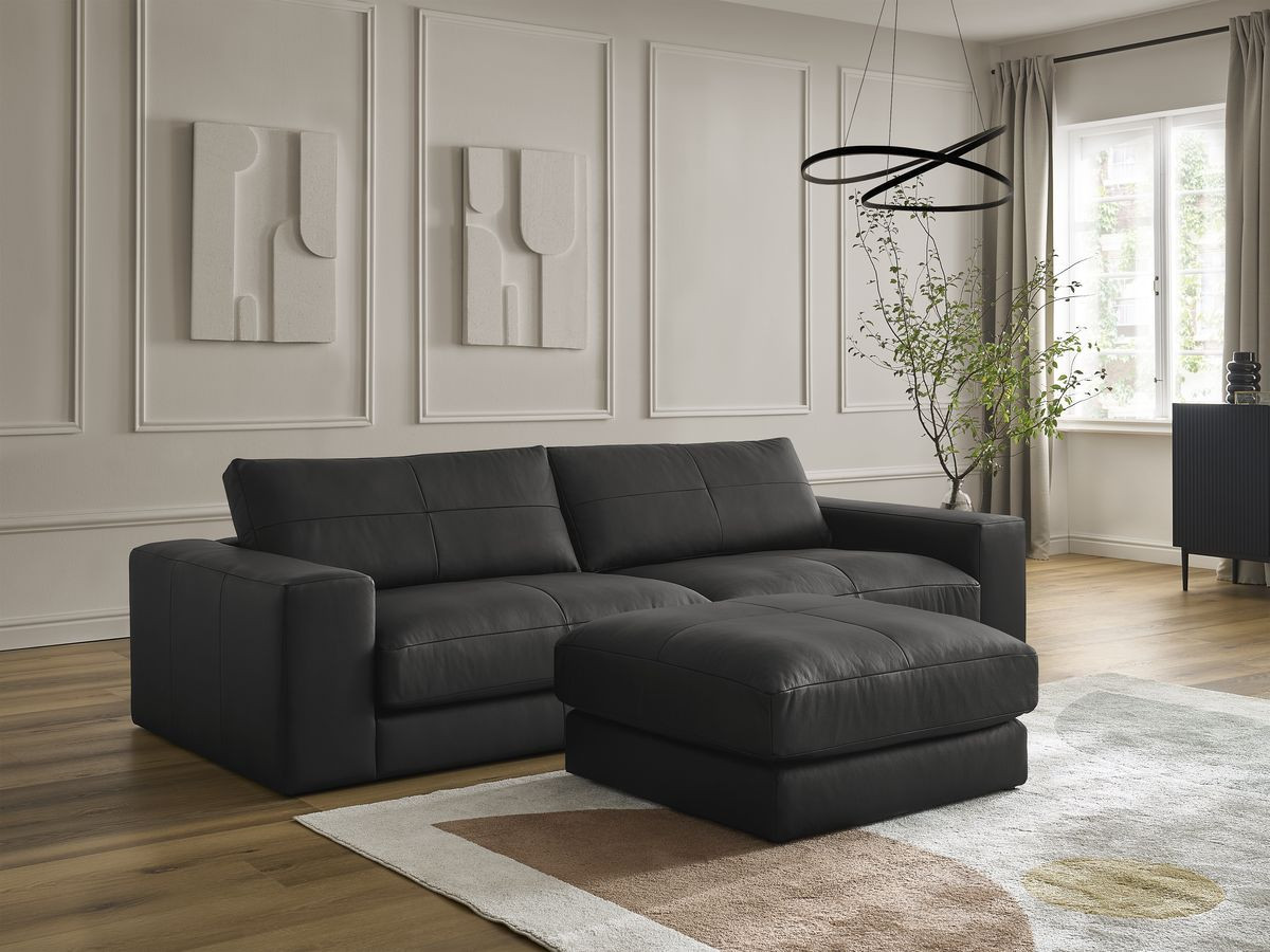 Bobochic Leonard Sofa 4-Sitzer mit Pouf 274 × 109 cm Leder Schwarz
