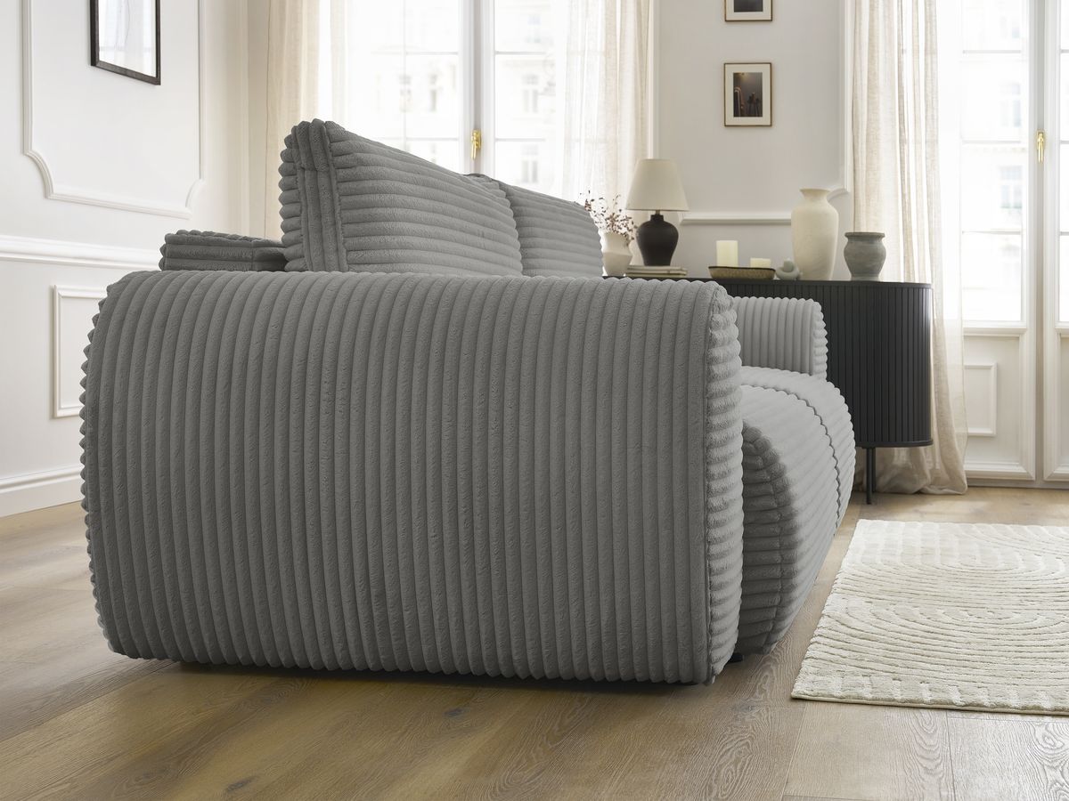 Bobochic Lucien Schlafsofa 3-Sitzer mit Bettkasten Breitcord weich Dunkelgrau