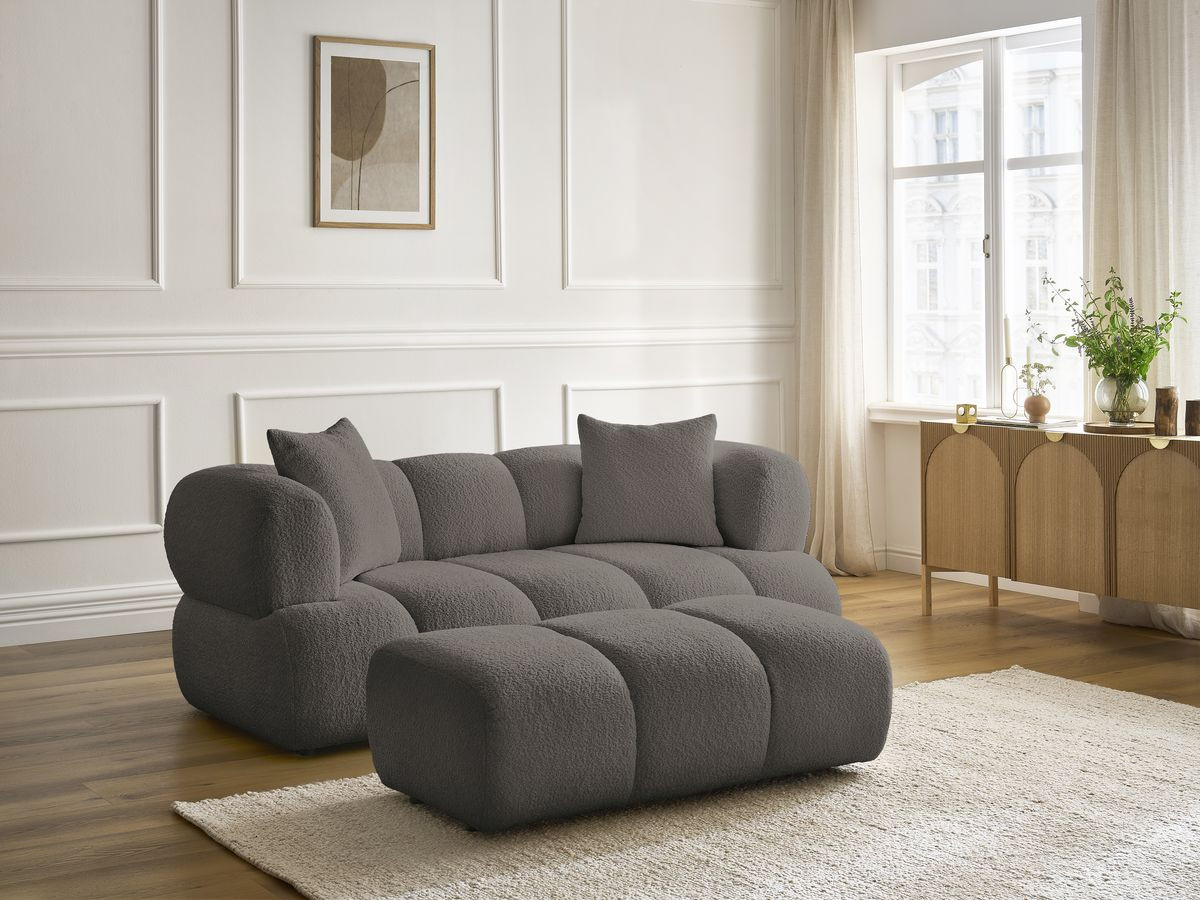Bobochic Pamira Sofa 2-Sitzer mit Pouf Bouclé-Stoff Braun