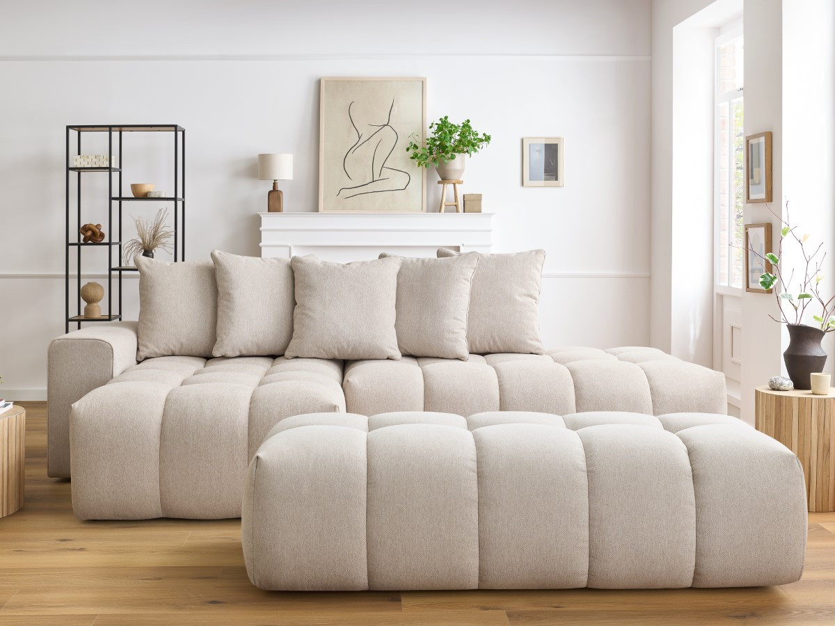 Bobochic Mont-blanc Ecksofa mit Pouf Melange-Stoff Beige Ecke links