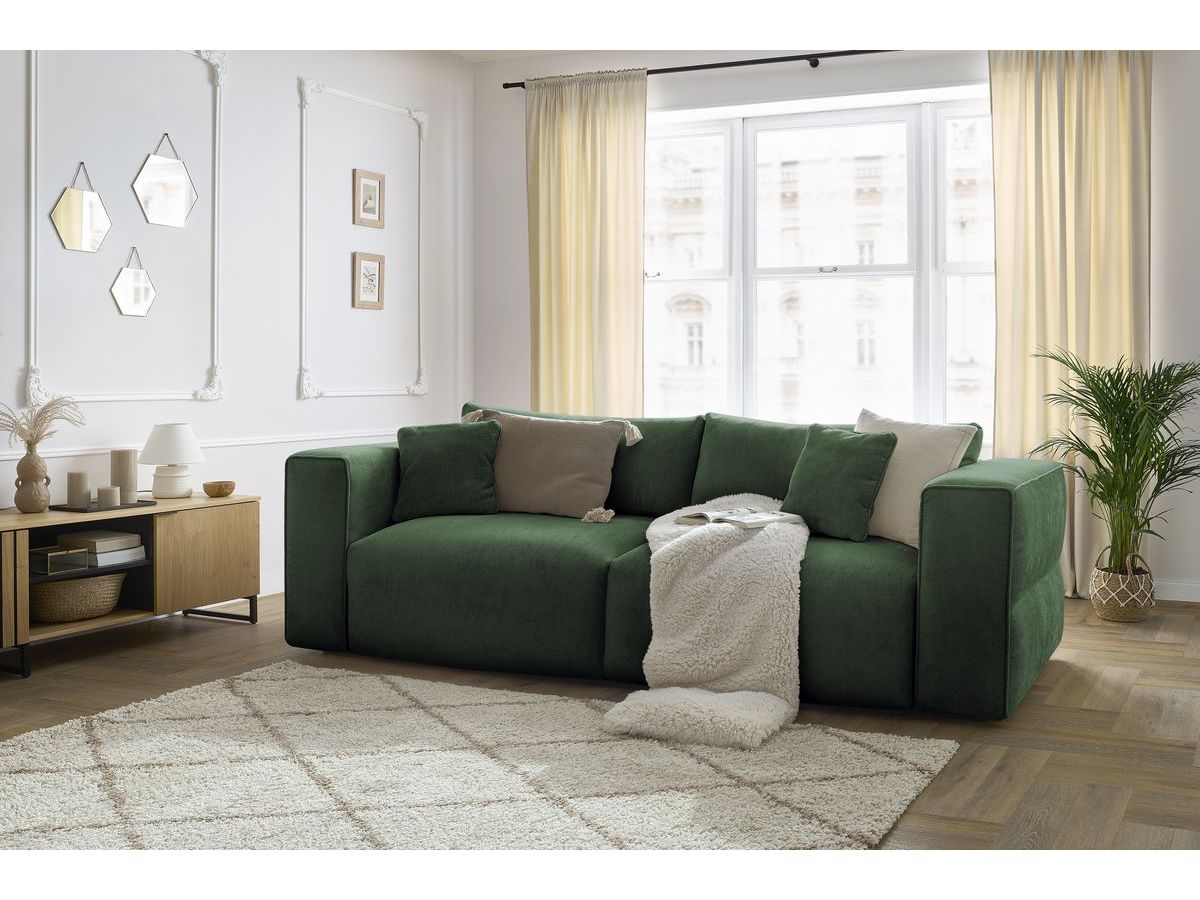 Bobochic Ezechiel Schlafsofa 3-Sitzer mit Bettkasten Stoff Grün