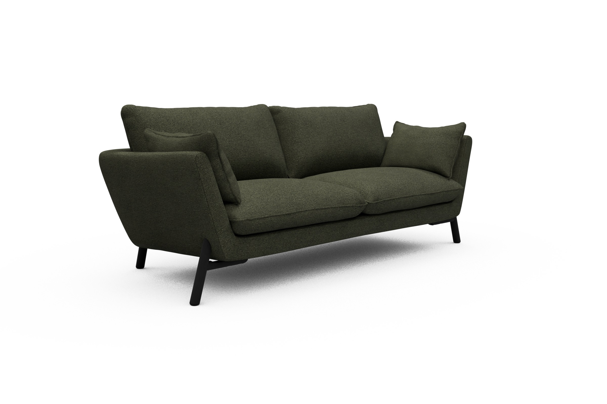 Sofa Emil 3-Sitzer Beinfarbe Eiche Schwarz Boucle-Forest-Green