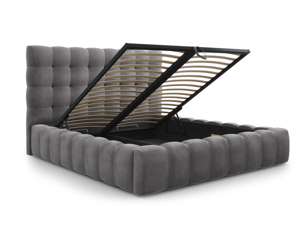 Cosmopolitan Design Stauraumbett mit Kopfteil Bali 180x200 Samt Bluvel Grau