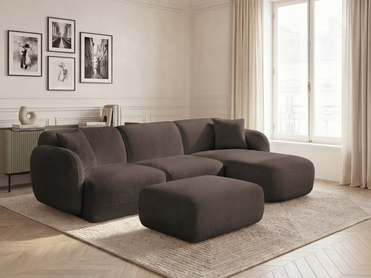 Bobochic Anda Ecksofa mit Pouf 292 × 163 cm Chenille Braun Ecke rechts
