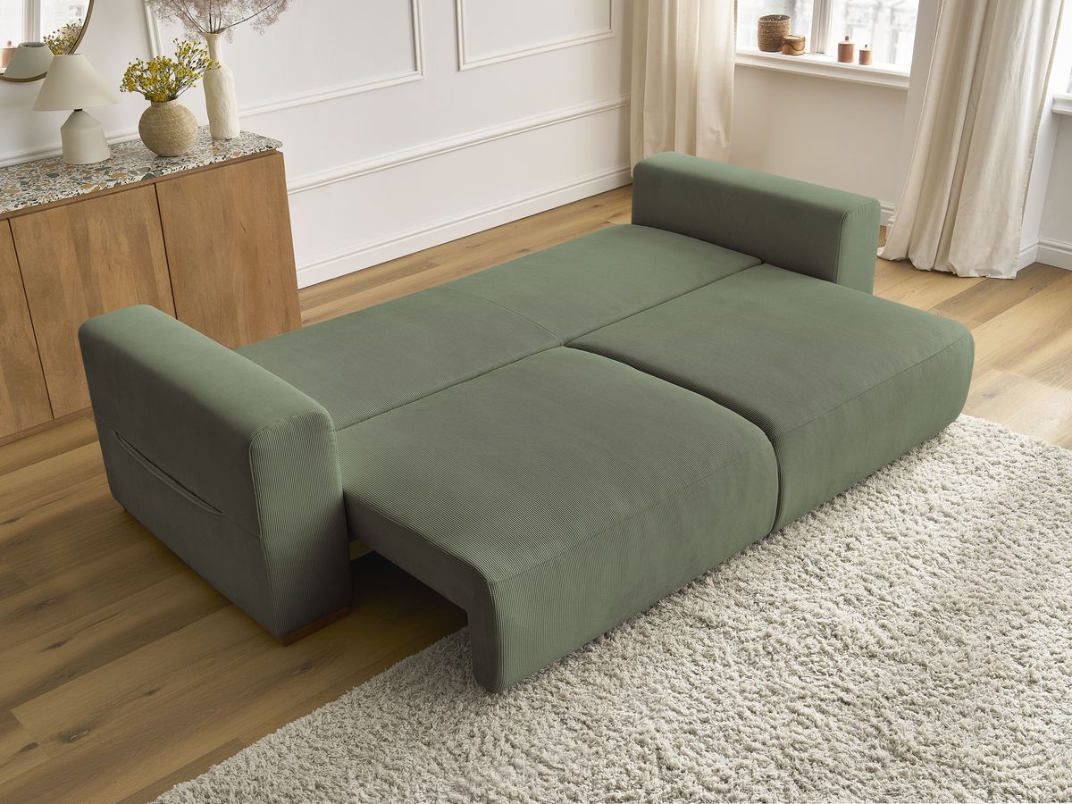 Bobochic Sidonie Schlafsofa 3-Sitzer mit Bettkasten Cordsamt Grün