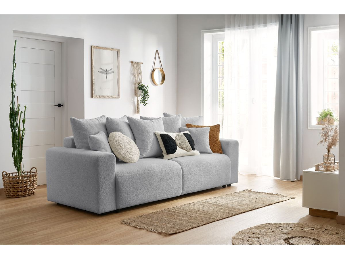 Bobochic Envy Schlafsofa 3-Sitzer mit Bettkasten Bouclé-Stoff Hellgrau