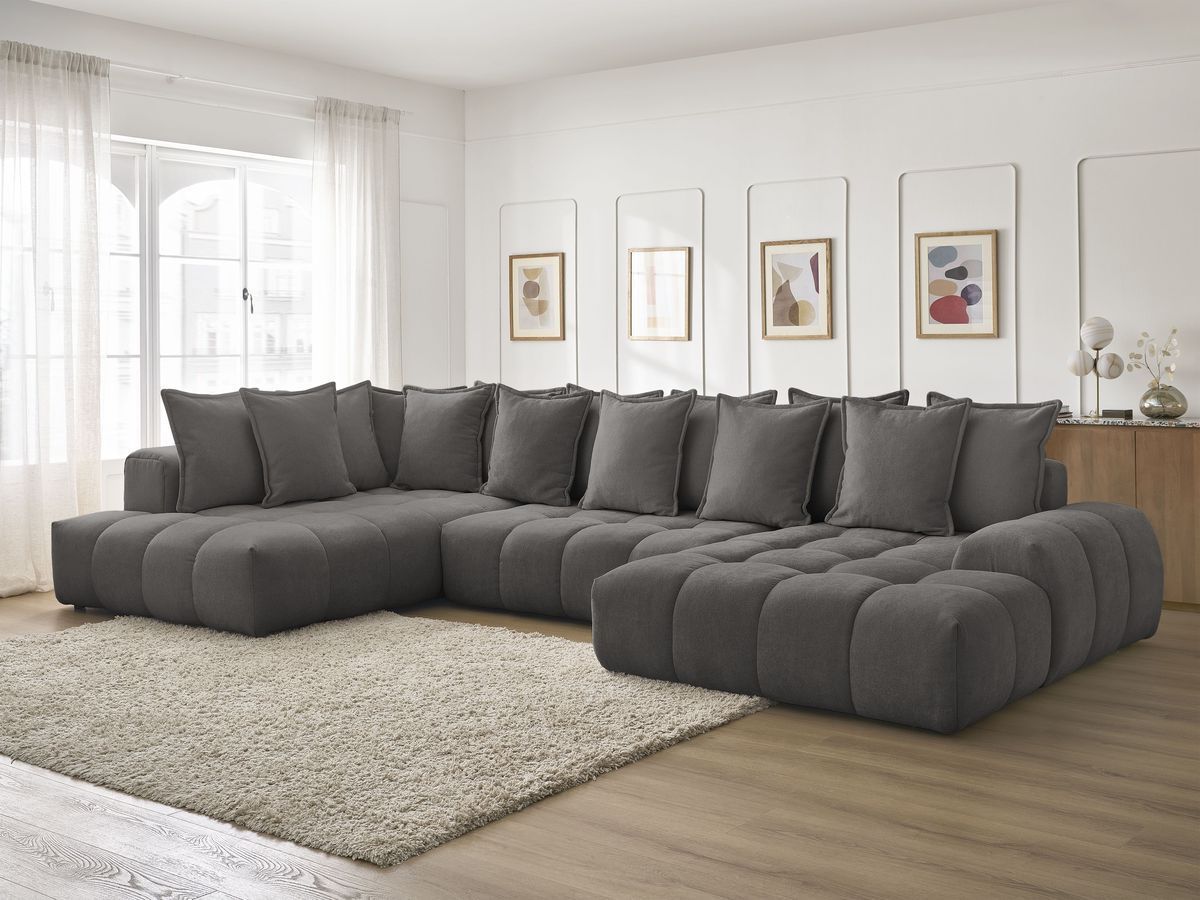 Bobochic Everest Wohnlandschaft, 14 Kissen Strukturstoff Dunkelgrau Ecke rechts