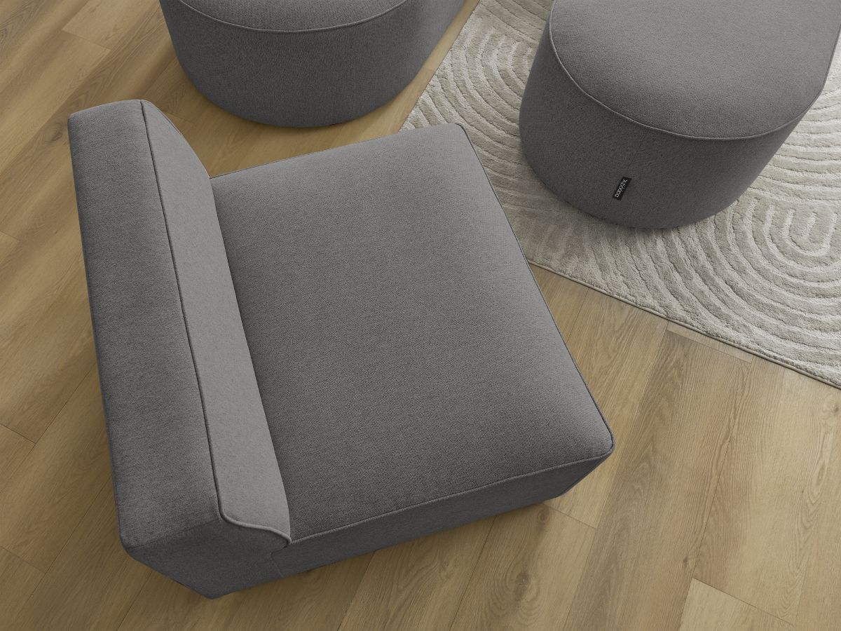 Bobochic Rousseau Ecksofa mit Sofamodul und Pouf Melange-Stoff Dunkelgrau Ecke rechts