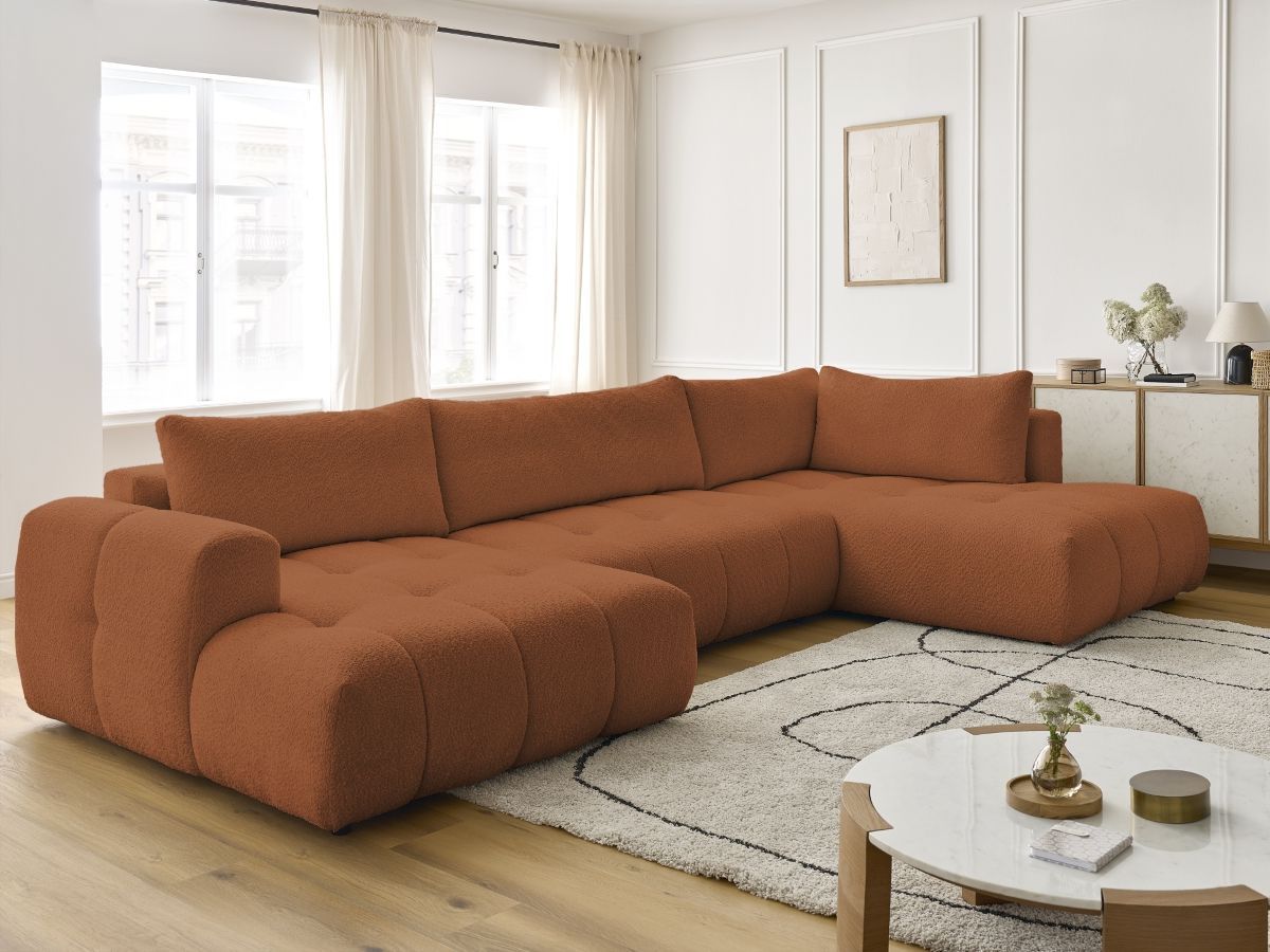 Bobochic Fuji Wohnlandschaft Bouclé-Stoff Orange Ecke links