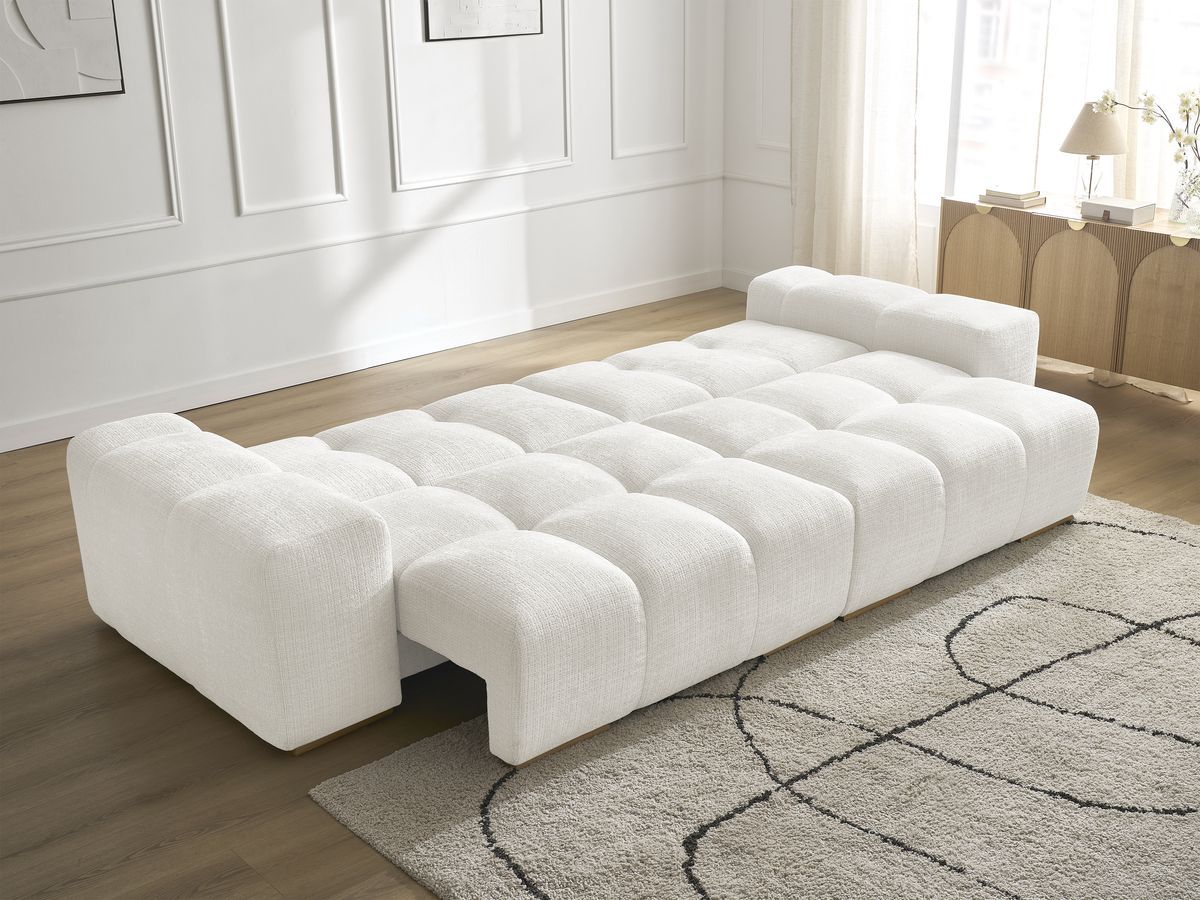 Bobochic Anakin Schlafsofa 3-Sitzer mit Bettkasten, 2 Kissen Strukturstoff Weiß