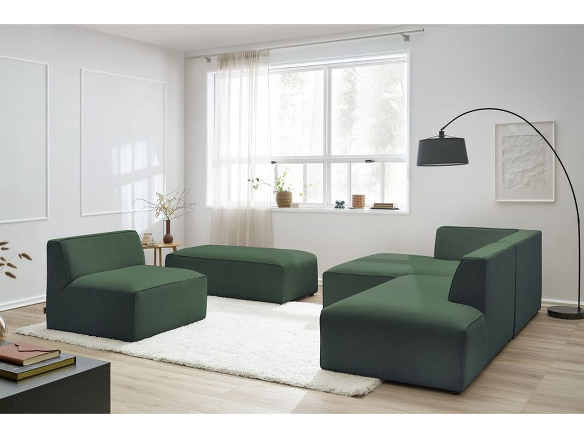 Bobochic Megeve Ecksofa mit Pouf Melange-Stoff Grün Ecke links
