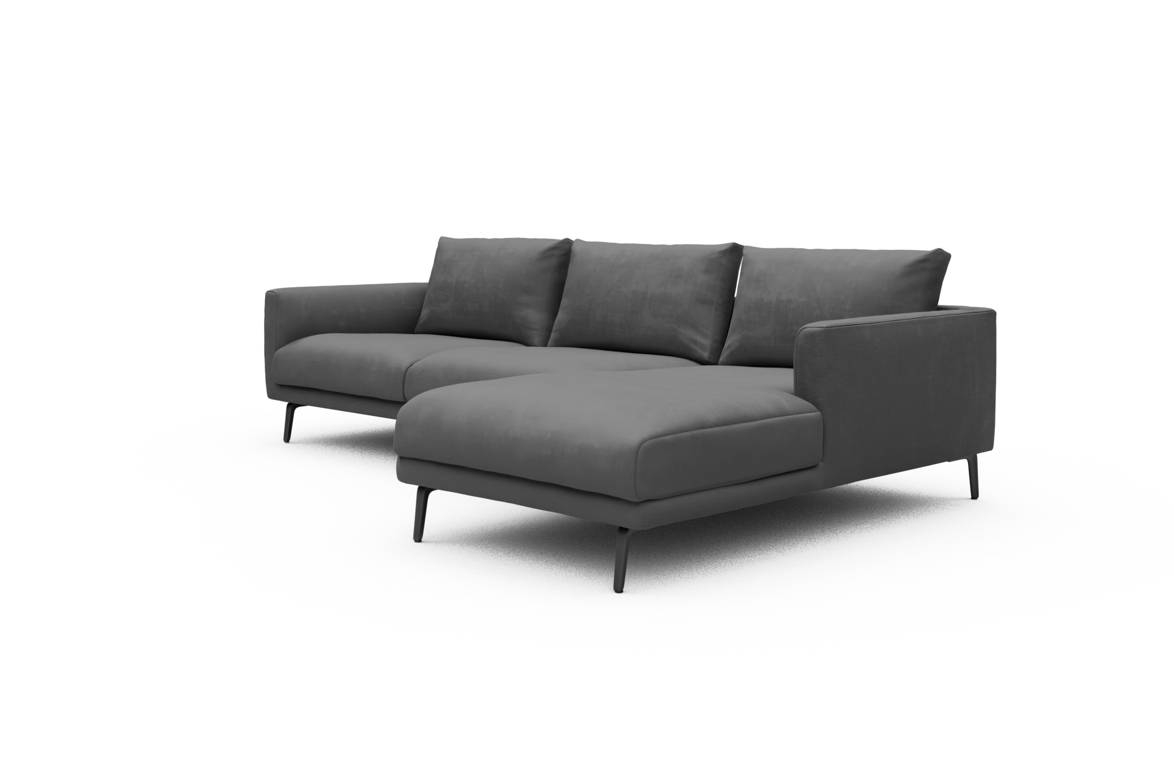 Ecksofa Karl Chaiselongue rechts mit 2,5-Sitzer Cordufine-Grey